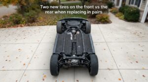 Two new tires on the front vs the rear when replacing in pairs