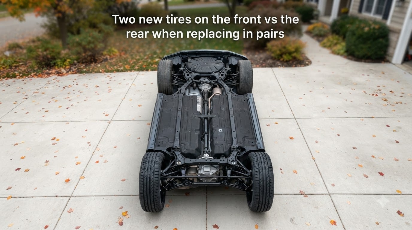 Two new tires on the front vs the rear when replacing in pairs