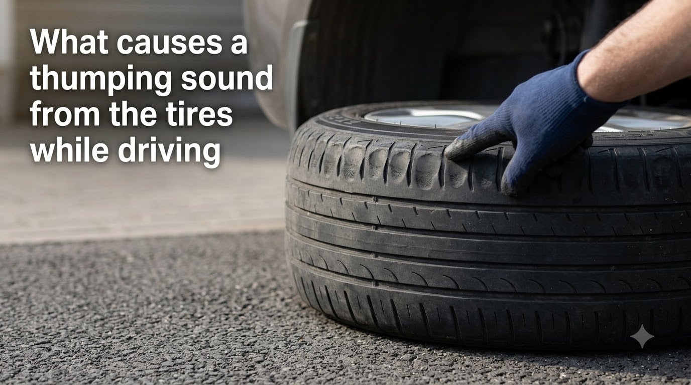 What causes a thumping sound from the tires while driving